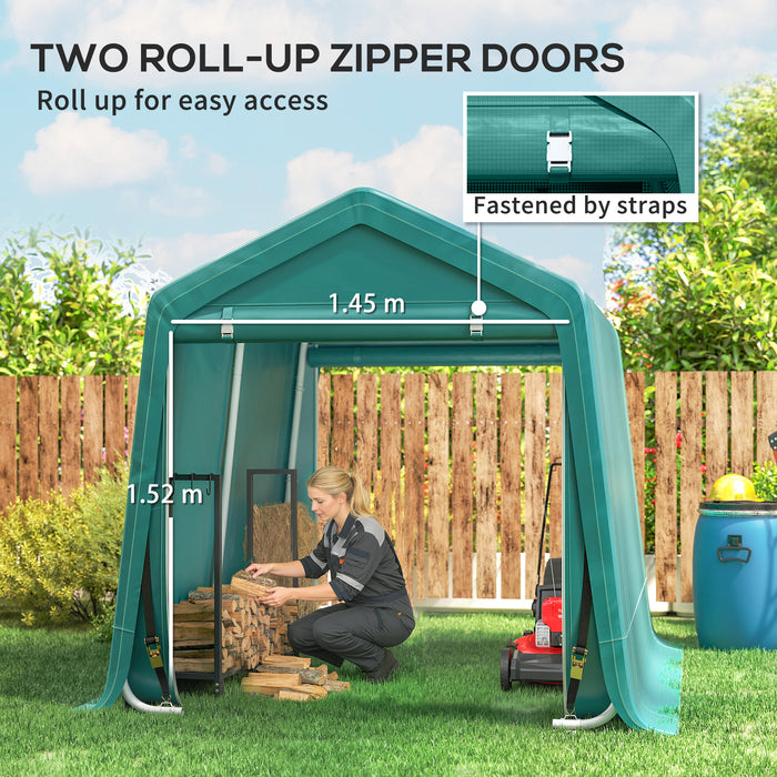 Outsunny 8 x 6.5 ft Outdoor Garden Storage Shed, Waterproof Bike Tent with Double Roll-up Zipper Door for Garden Tools, Green