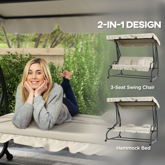 Outsunny Three-Person garden Swing Chair, with Adjustable Canopy - Cream White