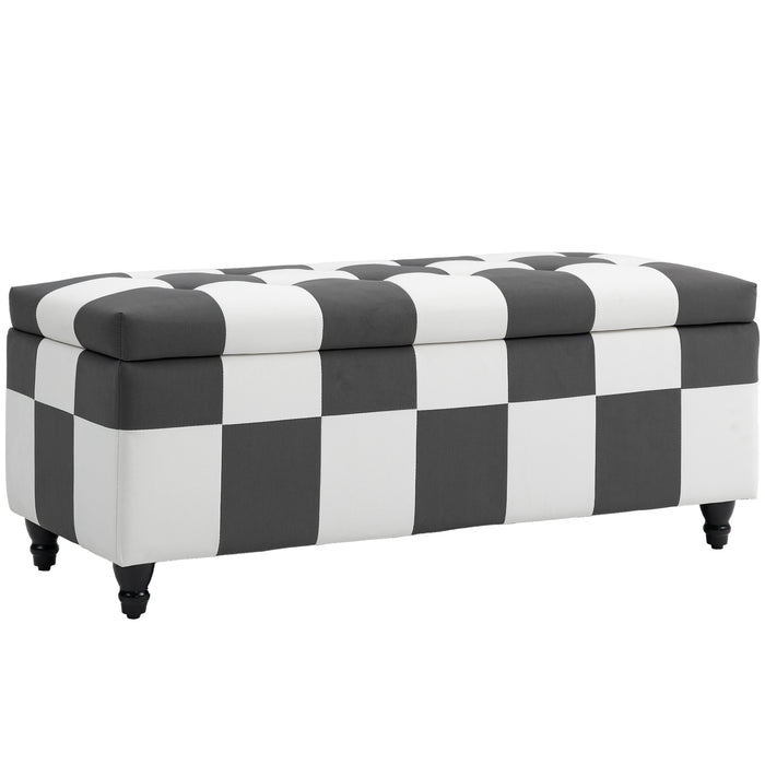 HOMCOM 114 x 47 x 47cm Velvet Storage Ottoman, Button-tufted Footstool Box, Toy Chest with Lid for Living Room, Bedroom, Dark Grey and White