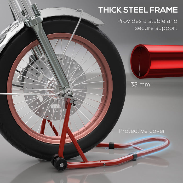 Homcom Rear Motorcycle Paddock Stand Motorbike Stand with Anti-Slip Mat, U-Shaped and L-Shaped Adapters, 200 kg Capacity, for 18", 17" and 10" Tyre, Red