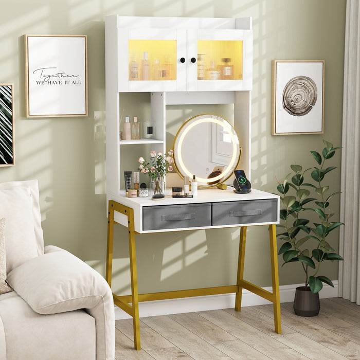 Makeup Vanity Desk with Rotating Mirror and Adjustable Light-