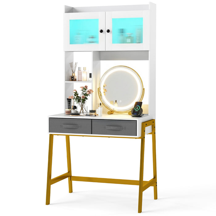 Makeup Vanity Desk with Rotating Mirror and Adjustable Light-
