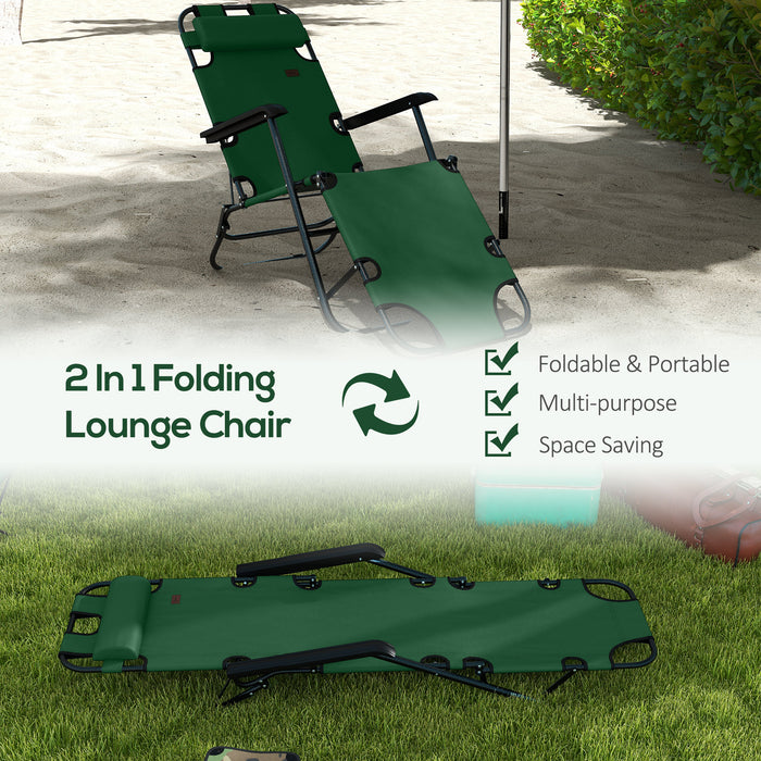 2-Pack Folding Sun Loungers with Pillows - 2-in-1 Reclining Chairs, Adjustable Back, for Garden & Outdoor Camping - Ideal for Relaxation and Sunbathing