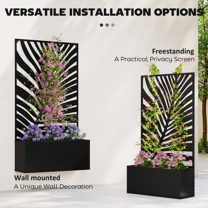 Outsunny Metal Garden Bed for Garden with Trellis, Wall Mounted or Freestanding Raised Planter with Privacy Screen