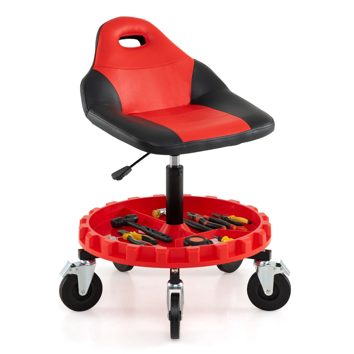 Mechanic Stool on Wheels with 71-83 cm Adjustable Height and Tool Tray Storage-