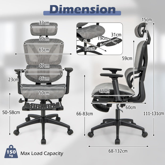 Mesh Office Chair - Retractable Footrest and Waterfall Seat Feature - Ideal for Prolonged Work Comfort