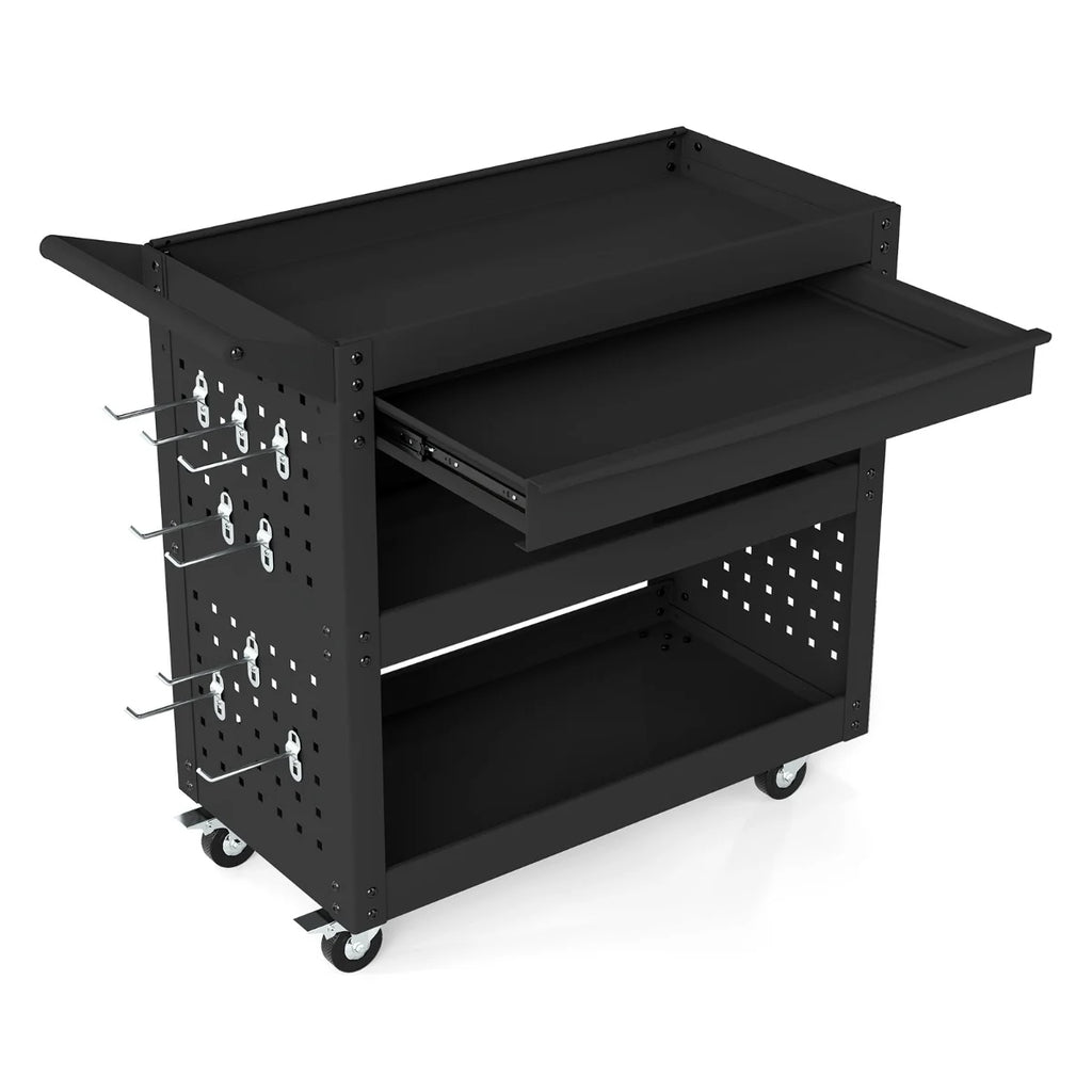 Metal Mechanic Tool Organizer with Large Drawer and 2 Pegboards-