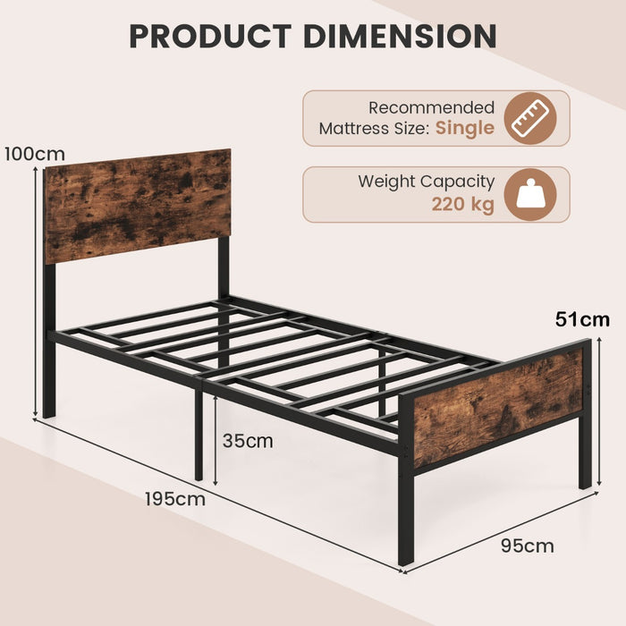 Metal Platform Bed with Headboard and Footboard-Brown-