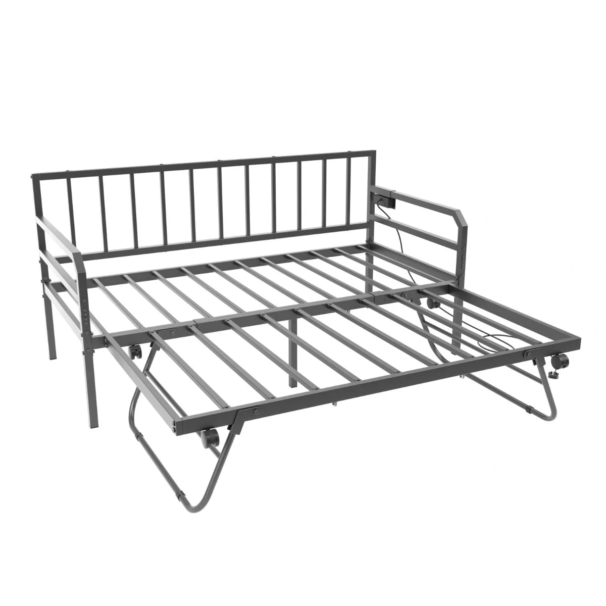 Metal Single Size Daybed with Charging Station and LED Lights-Black