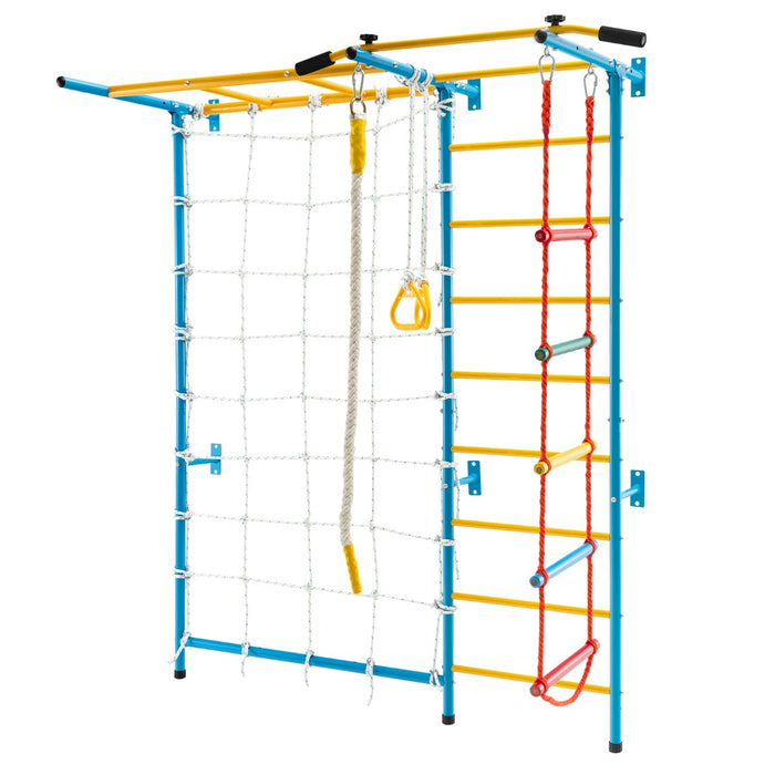 Metal Swedish Ladder Wall Bars for Kids with Gym Rings Climbing Net-