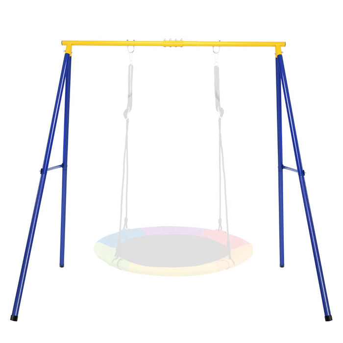 Saucer Swing Set - Metal Frame Swing with Ground Nails, Blue & Yellow - Ideal for Garden Park Use
