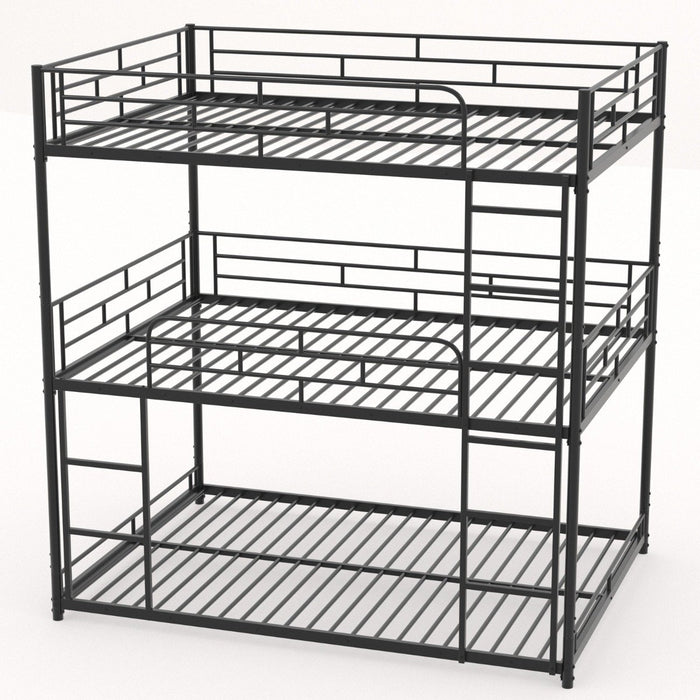 Metal Triple Bunk Bed with Safety Guardrails and 2 Ladders-