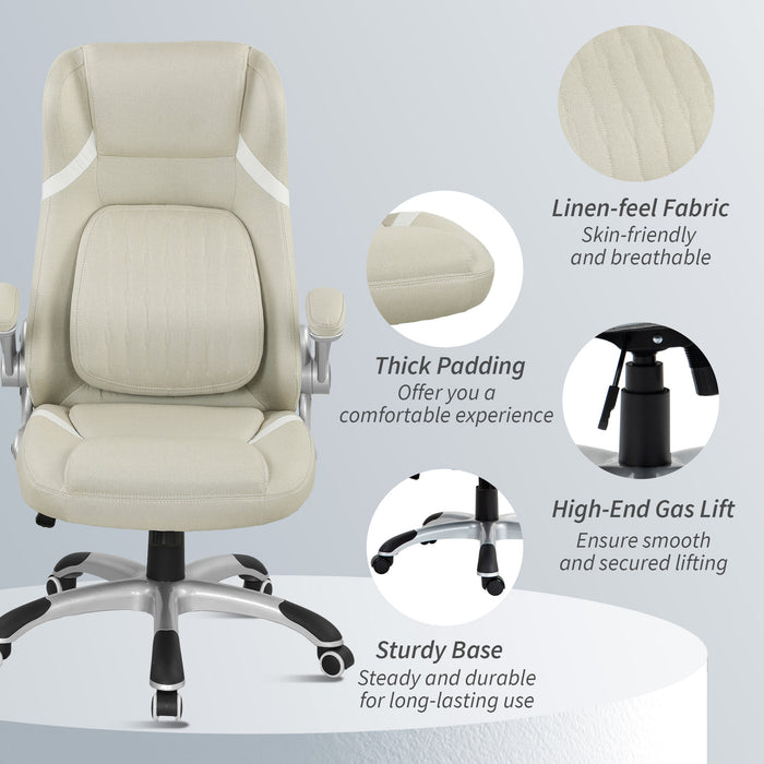 Vinsetto Linen-Look Office Chair, with Adjustable Height and Tension - Beige