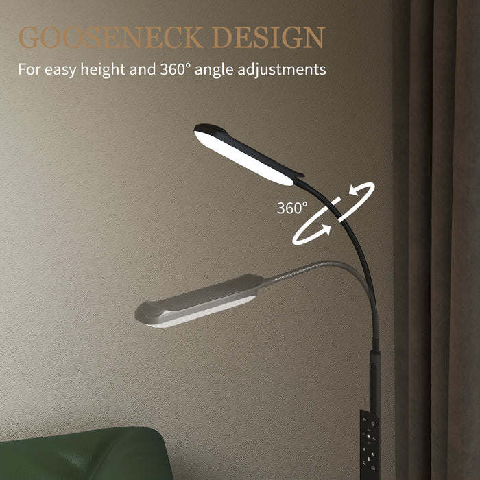 HOMCOM LED Floor Lamp, Standing Lamp with Remote & Touch Control, Stepless Dimmable Colours Temperature & Brightness, 360° Adjustable Gooseneck, 1 Hour Timer, Memory Function for Living Room, Black