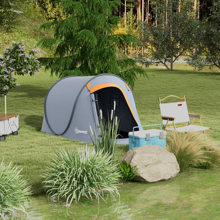 2-Person Instant Pop-Up Camping Tent - 2000mm Waterproof, Includes Carry Bag, Ideal for Fishing, Hiking, Backpacking - Grey and Orange Travel-Ready Shelter