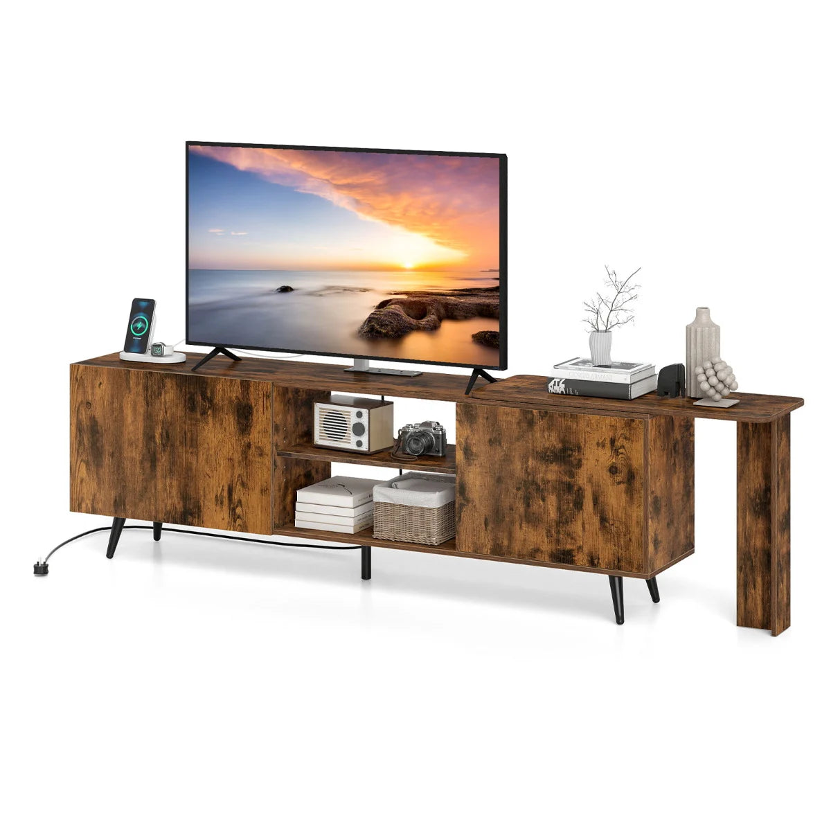 Mid Century 55 Inch TV Stand Entertainment Center with Power Outlets-