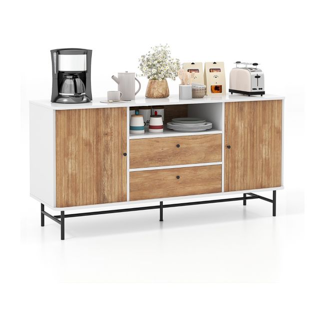 Mid Century Modern Buffet - Trendy Sideboard with Coffee Bar Station Feature - Ideal for Home Interior Improvements and Storage Needs