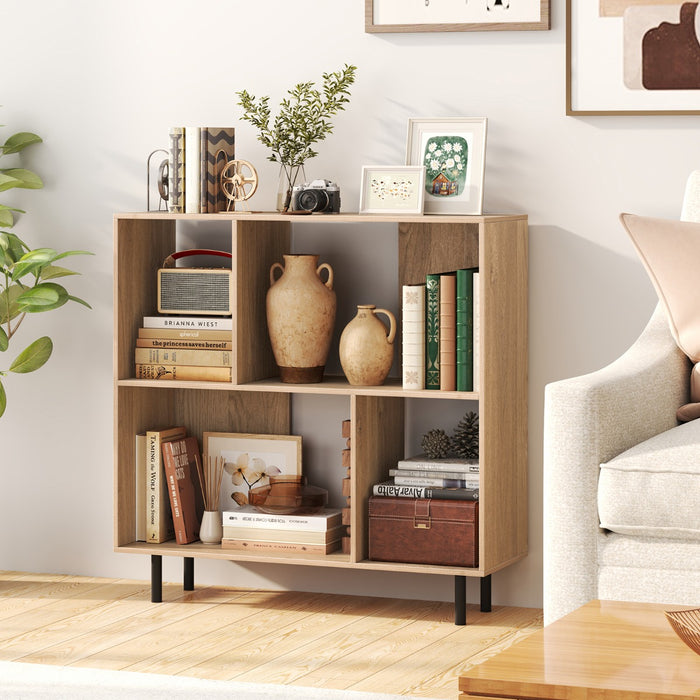 Mid Century Modern Minimalist Cube Bookshelf with 4 Compartments-