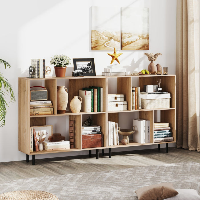 Mid Century Modern Minimalist Cube Bookshelf with 4 Compartments-