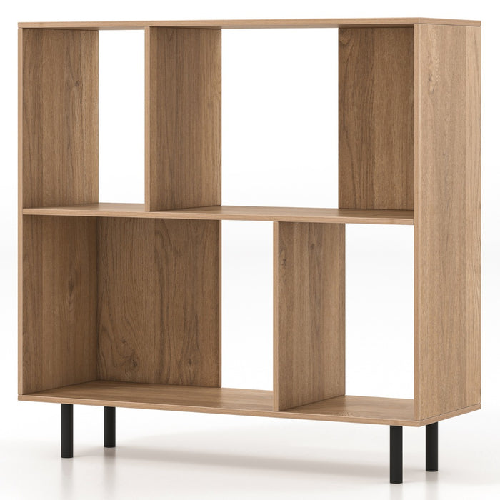 Mid Century Modern Minimalist Cube Bookshelf with 4 Compartments-