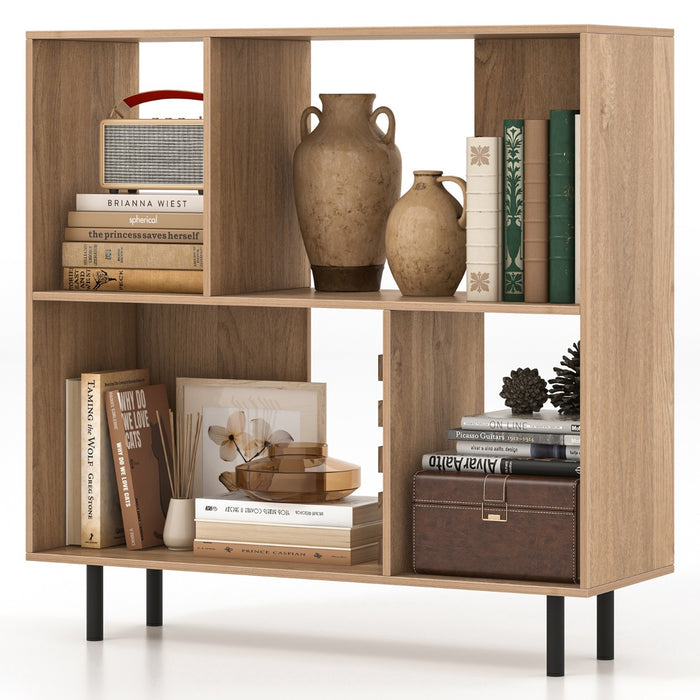 Mid Century Modern Minimalist Cube Bookshelf with 4 Compartments-