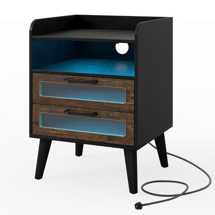 Mid Century Nightstand Modern Bedside Table with Charging Station-