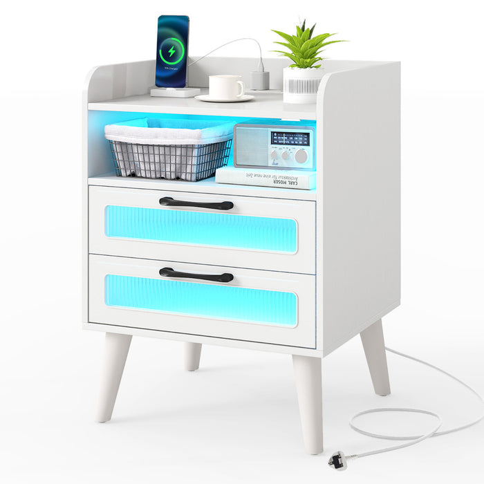 Mid Century Nightstand Modern Bedside Table with Charging Station-