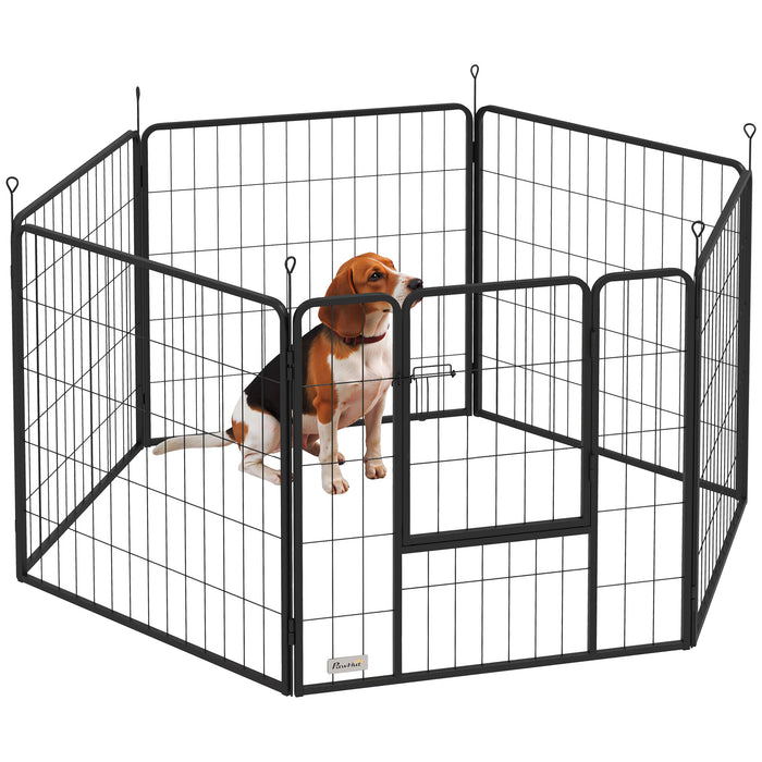 PawHut 6 Panels Dog Playpen, Portable Detachable Puppy Pen with Door, for Medium Dogs, 80cm High, Black