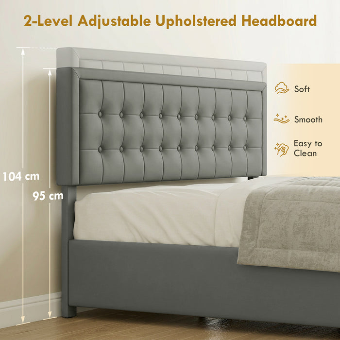 HOMCOM King Size Ottoman Bed Frame, with Front Drawer - Grey