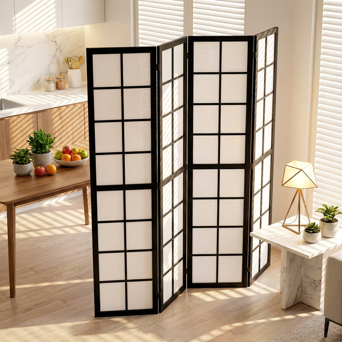 HOMCOM 4 Panel Folding Room Divider, Freestanding Room Separator, Indoor Privacy Screen for Living Room, Bedroom, Black