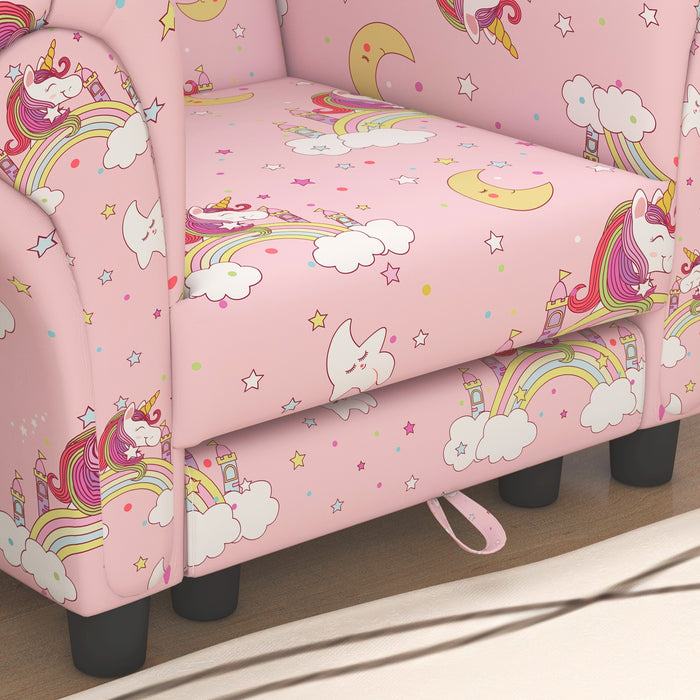 Kids Unicorn-Themed Sofa Set - 2 Pieces with Sturdy Wooden Frame, Perfect for Toddlers 1.5-3 Years - Comfortable and Adorable Seating for Young Children in Pink