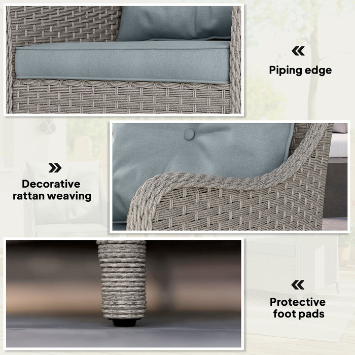 Outsunny Rattan Garden Chairs Set of 2, Outdoor Rattan Chairs with Cushions, Armrests and High Back, PE Wicker Garden Armchair with Steel Frame for Balcony, Porch, Light Grey