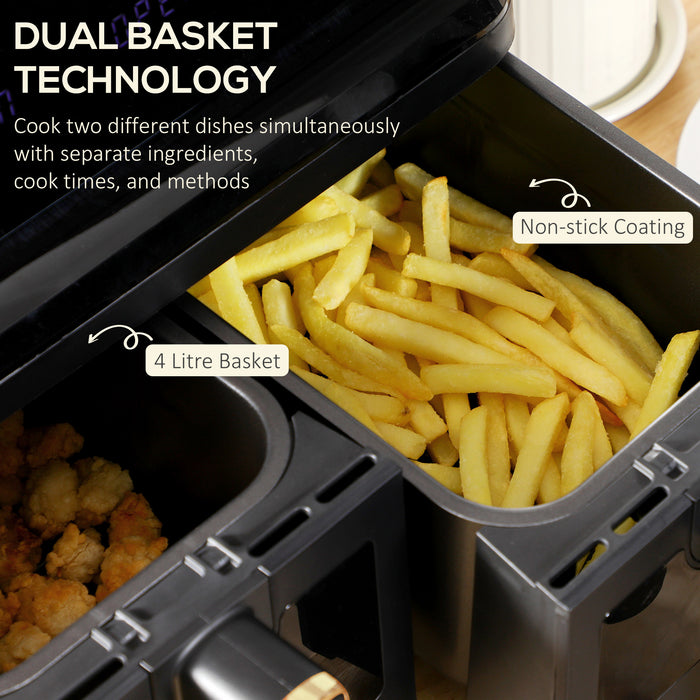 8L Dual Basket Air Fryer - Family-Size Double Oven with Digital Display & 8 Presets - Healthy Oil-Free Cooking with Visual Window & Built-In Timer
