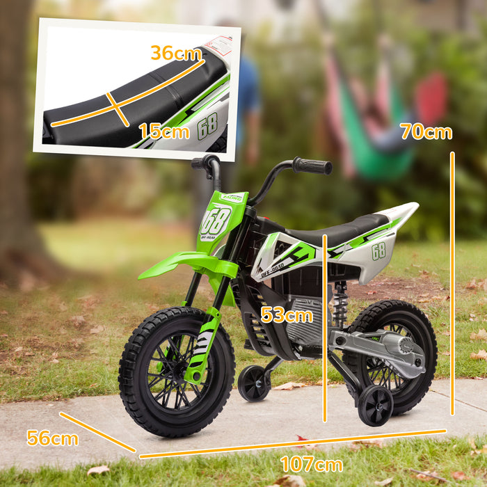 AIYAPLAY 12V Kids Electric Motorbike, Kids Electric Ride on Motorcycle w/ Twist Grip Throttle, Training Wheels - Green | Aosom UK