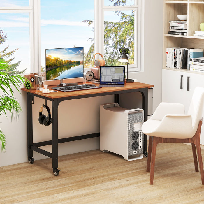 120cm Mobile Computer Desk with Storage Bag and 2 Headphone Hooks-Black