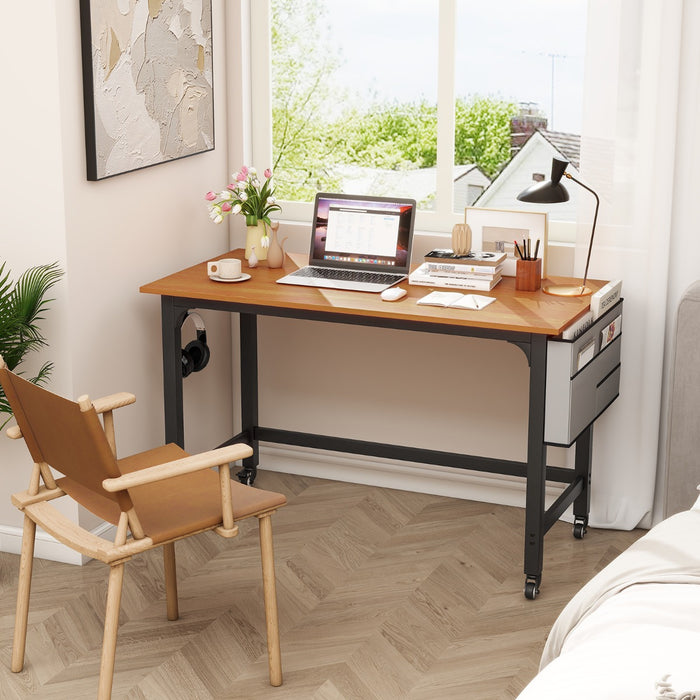 120cm Mobile Computer Desk with Storage Bag and 2 Headphone Hooks-Black
