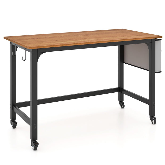 120cm Mobile Computer Desk with Storage Bag and 2 Headphone Hooks-Black