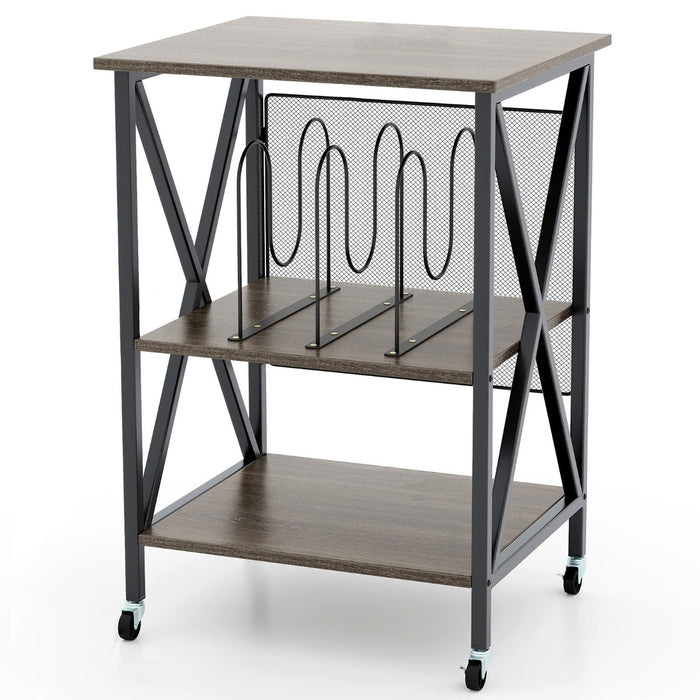 Mobile Record Player Stand with Vinyl Storage Shelves and Dividers-
