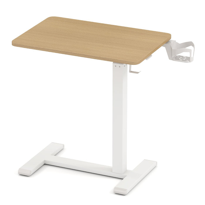 Height Adjustable Overbed Bedside Table with Cup Holder and Headphone Hook-White