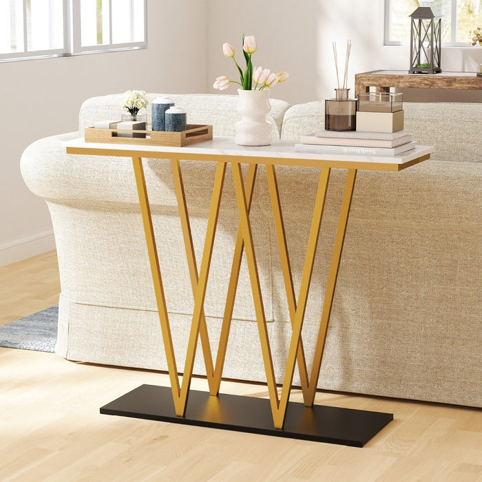Modern Accent Extra Long Console Entry Table with Faux Marble Top-