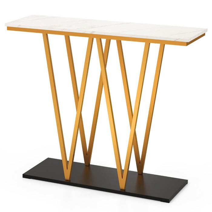 Modern Accent Extra Long Console Entry Table with Faux Marble Top-