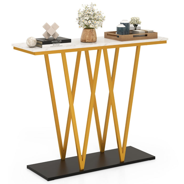 Modern Accent Extra Long Console Entry Table with Faux Marble Top-