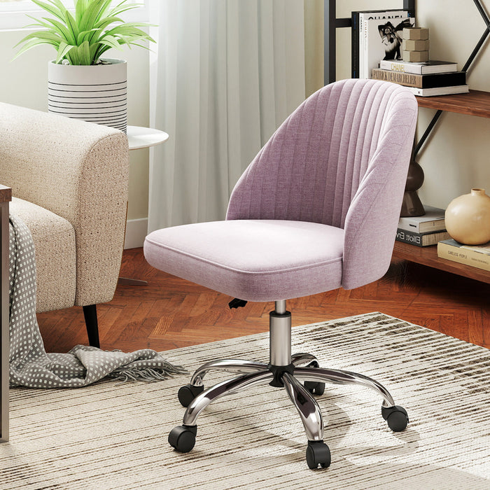 Modern Armless Office Chair with Curved Backrest and Upholstered Seat-Beige