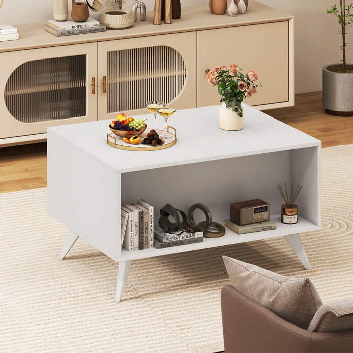 Modern Coffee Table with Storage Farmhouse Accent Table with Open Compartments and 3 Drawers-