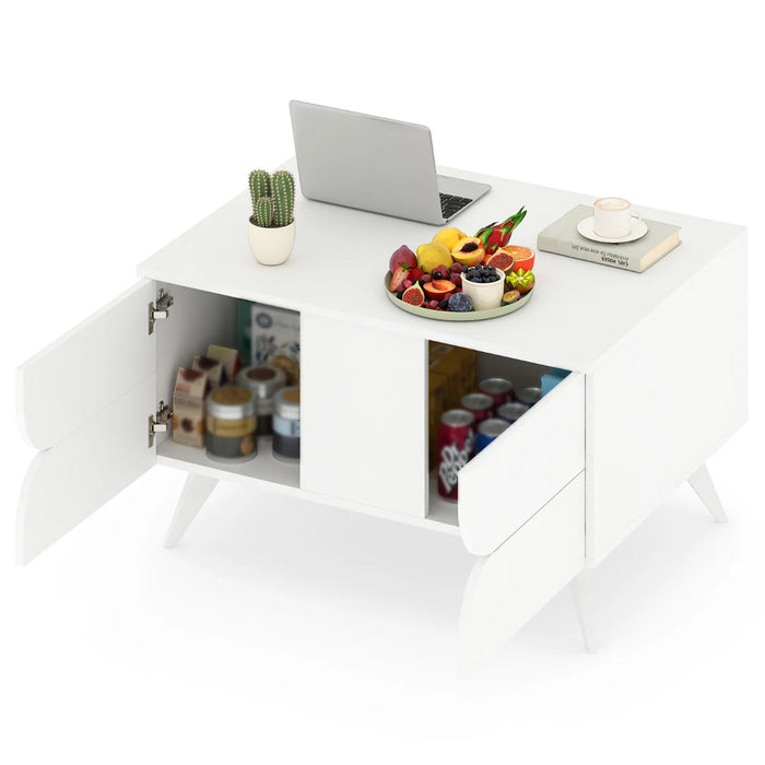 Modern Coffee Table with Storage Farmhouse Accent Table with Open Compartments and 3 Drawers-