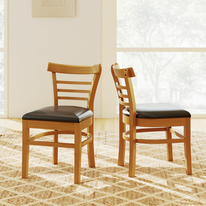 Modern Dining Chair Set of 2 with Rubber Wood Legs and Padded Seat-Black & White