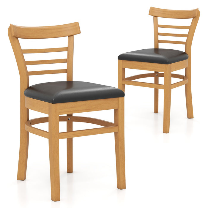 Modern Dining Chair Set of 2 with Rubber Wood Legs and Padded Seat-Black & White
