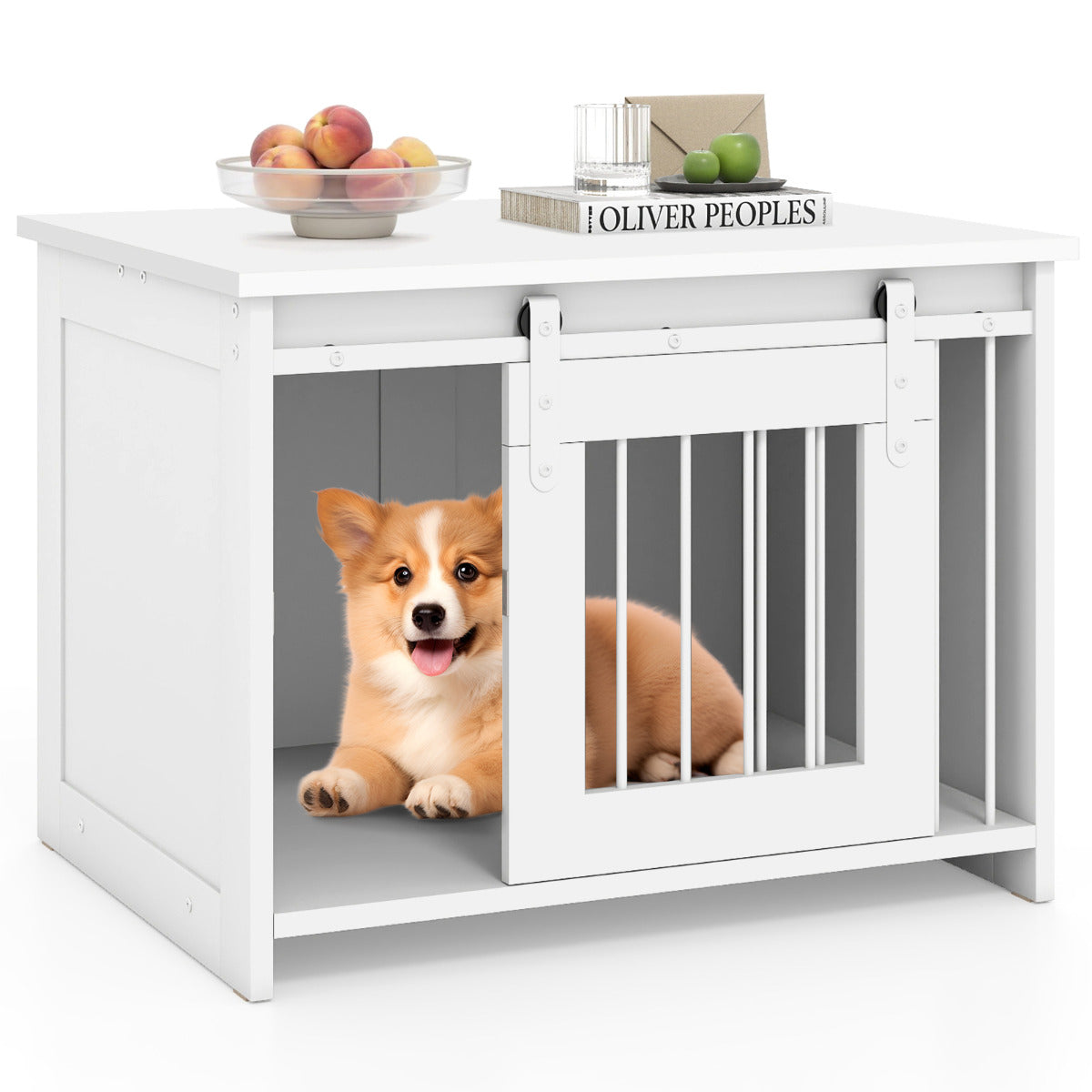 Modern Dog Crate Wooden Dog Cage with Wide Tabletop and Door-