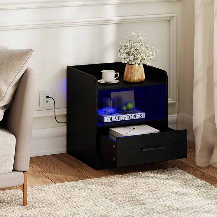 Modern Nightstand with Drawer and Open Shelf for Living Room and Bedroom-