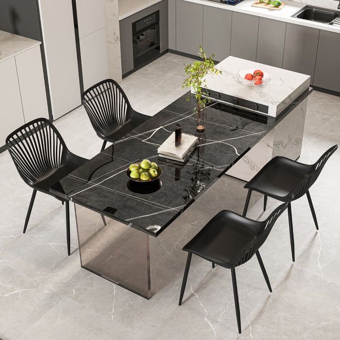 Modern Plastic Kitchen Chairs with Metal Legs and Lattice Back-